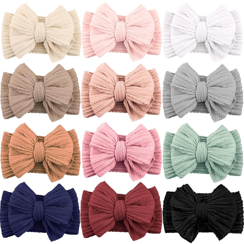 ALinmo 12 Pack Baby Headbands Super Soft Stretchy Nylon Hair Bands Hair Bows Hair Accessories for Baby Girls Newbrons infants Toddlers - Image 1